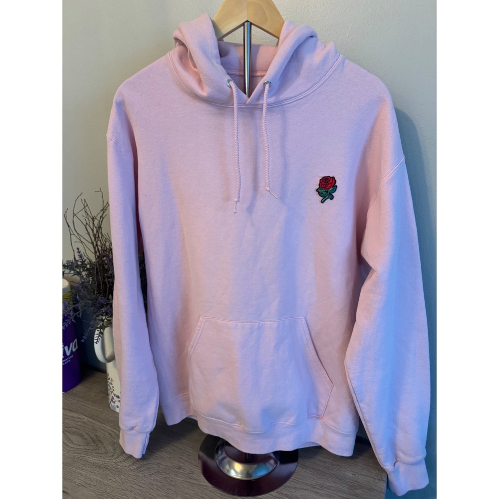 Bowery Supply Co Pink Rose Embroidered Hoodie Sweatshirt Women Medium